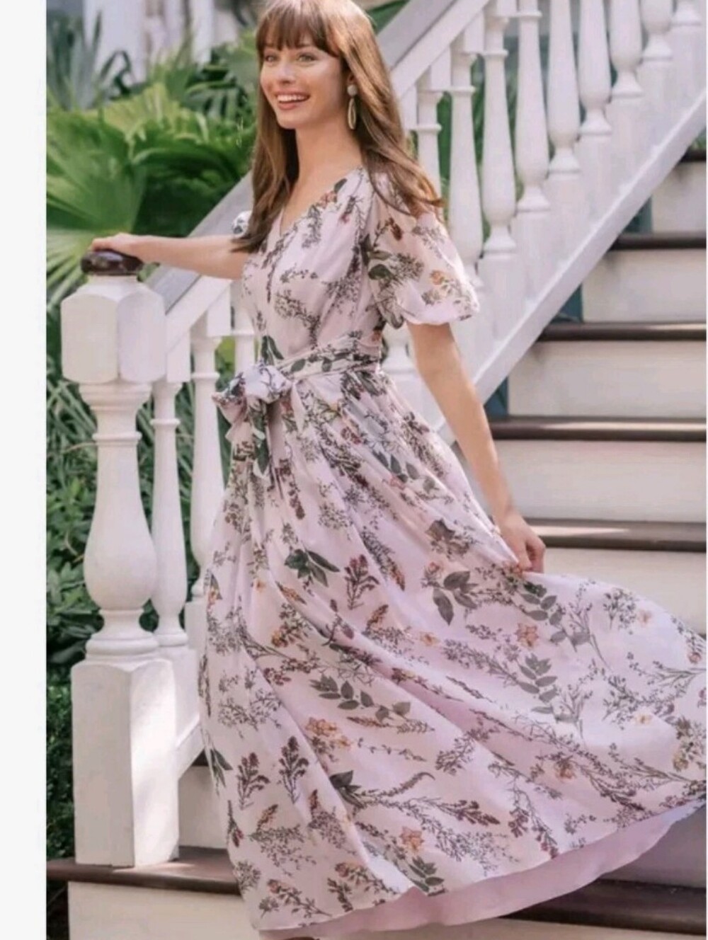 Gal Meets Glam Pink Floral Phoebe Chiffon Romantic Garden Party Long Dress, 10